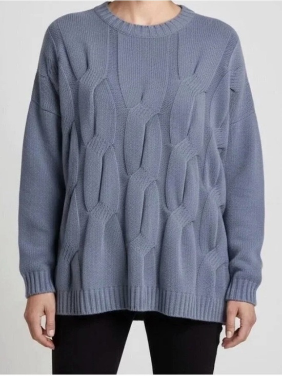 J. Jill Sweaters - J. Jill Chemise Cable-Knit Crewneck Sweater - Dusty Blue 4X
